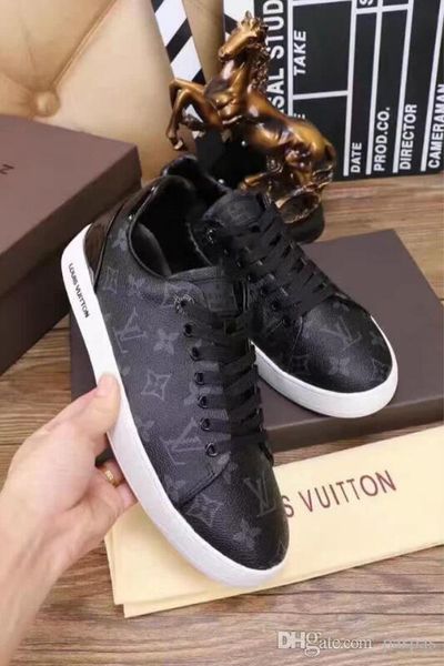 

hococal классического rivoli кроссовки iconic damier графит холст мужской дорогой повседневная обувь тисненой кожи крюк и петля шнурок тапок, Black