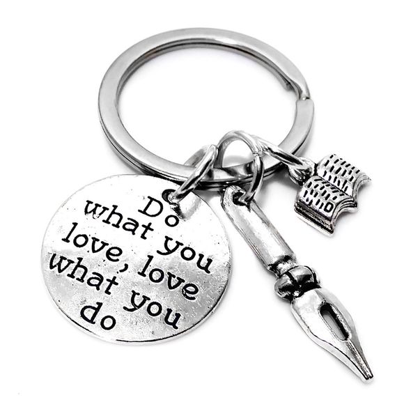 

ancient silver do what you love alphabet tag pen notebook charm keychain keyring creative women men jewelry writer author teacher's day, Slivery;golden