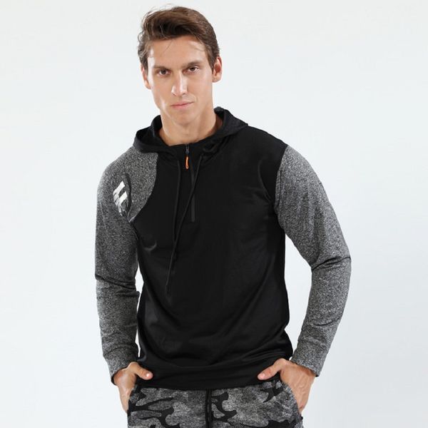 

liexing autumn winter new arrival men's hooded pullover t shirt running fleece patchwork clothes youth sports sweatshirt men, Black;red