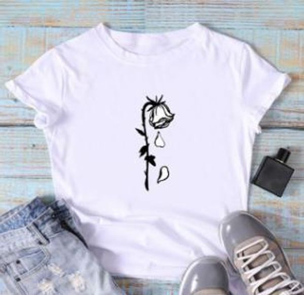 

designer 19ss women tshirts summer rose printed stylish short sleeved, White