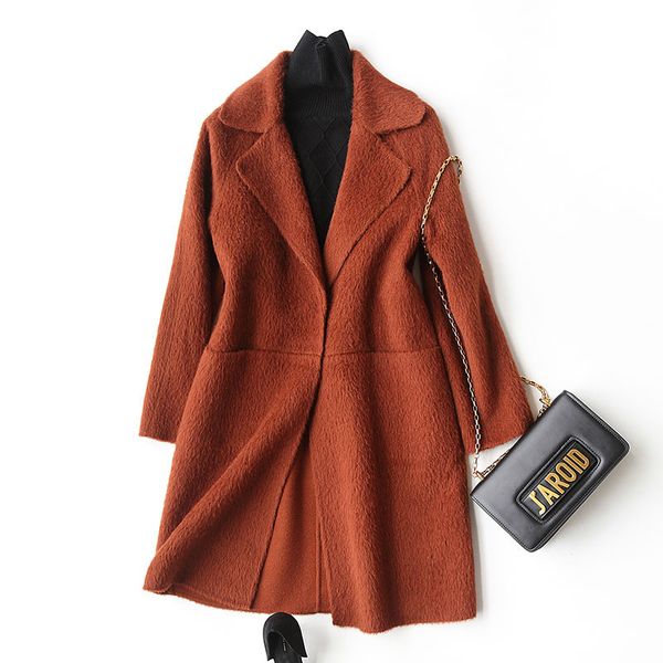 

women's wool & blends 4040 coat women fashion autumn winter cashmere female turn down collar jackets overcoat casaco feminino 37049, Black