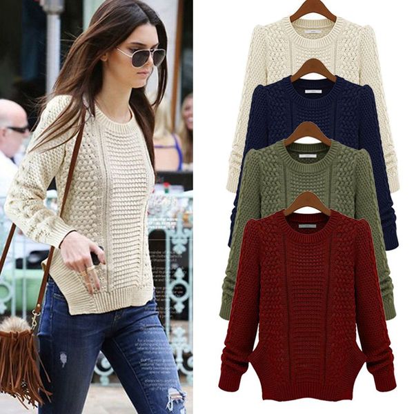 

women autumn winter loose sweater ladies long-sleeve o neck pullover solid color irregular hem knit sweaters jumper, White;black