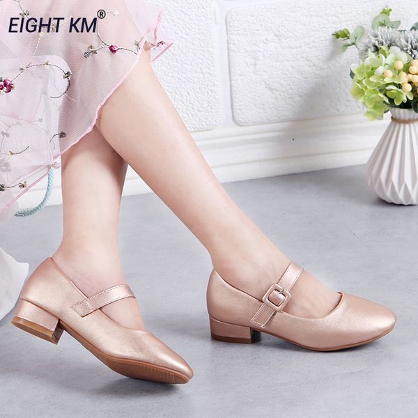 

eight km elegant mary jane low-heeled shoes kids leather dress formal wedding party shining princess shoes hook&loop for girls, Black;grey