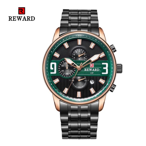 

reward brand men watch luminous complete calendar waterproof quartz wristwatches stainless steel watches for men erkek kol saati, Slivery;brown