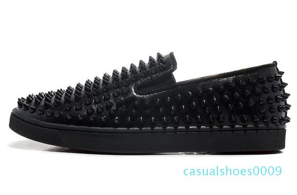 

luxury designer brand red bottoms men women studded spikes flats shoes wedding party lovers genuine leather casual sneakers c09, Black