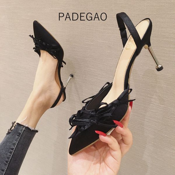 

sandals 2021 women black elegant high-heeled fashion butterfly-knot women's