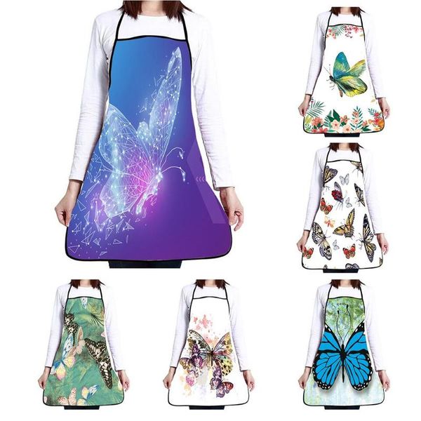 

women butterfly print oil water proof adjustable home kitchen cooking apron