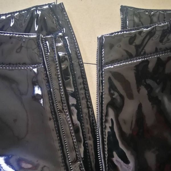 

новый сексуальный zipper конструктора mens тощий карандаш брюки pu кожа эластичный человек длинные брюки панк плюс размер мотоцикла байкер б, Black