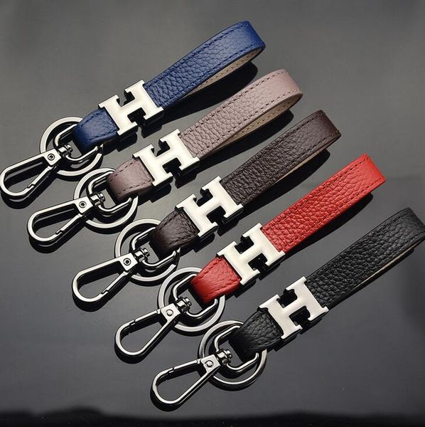 

fashion men creative letter h keychain designer key chain pendant genuine leather stainless steel keychain accessories, Silver