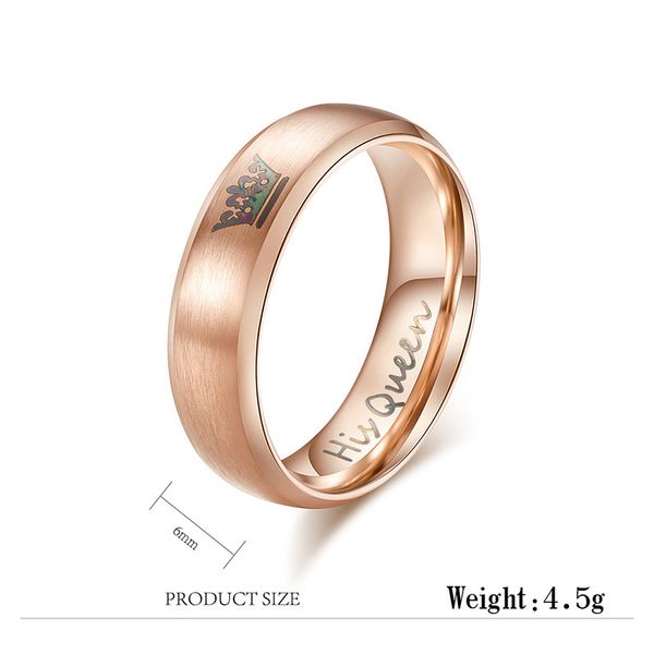 

trendy stainless steel rose gold color queen king crown lovers ring for women men wedding engagement anniversary party ring, Silver