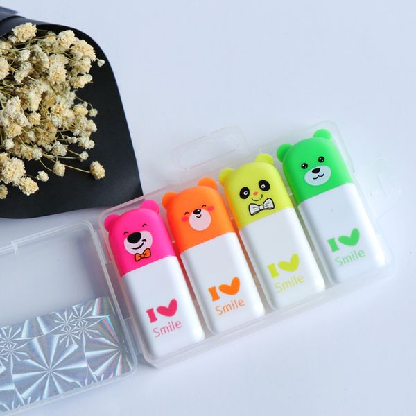 

10sets kawaii highlighter pen 4/5/6 colors cute bear i love smile highlighter marker pen set school supplies kids toy promotion, Black;red