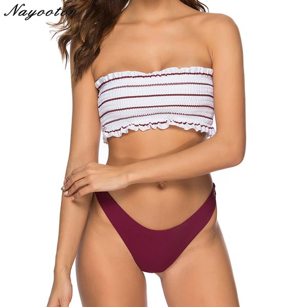 

2019 bikini wrapped swimsuit push up swimwear women striped solid bottom maillot de bain bikini set bathing suits, White;black