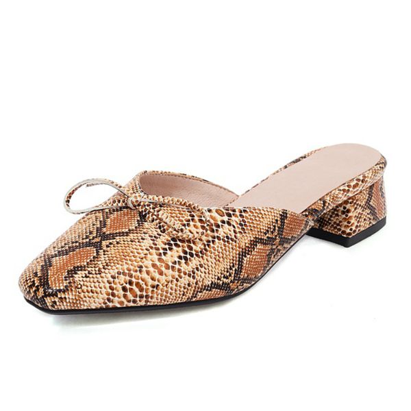 

slippers comfort summer women shoes elegant outdoor snake print mules low heels casual beach women's flip flops, Black