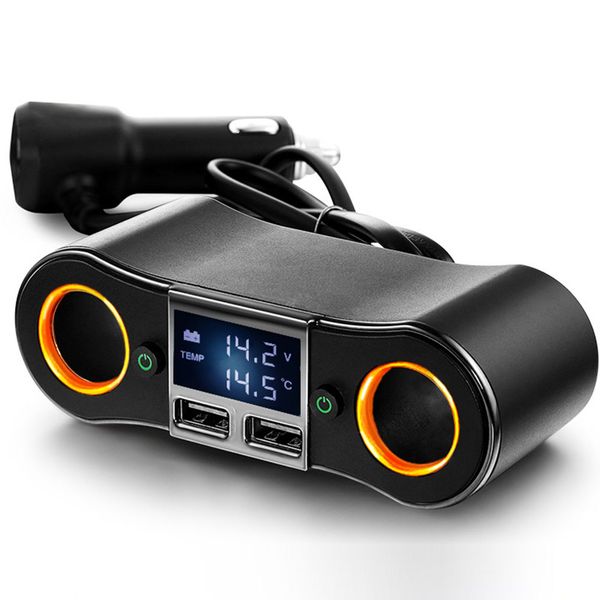 

12v dc socket double plug usb 2 way cigarette lighter adapter car splitter charger