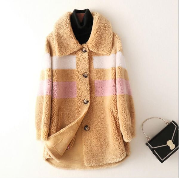 

womens clothing 2019 winter new sheep shearing faux fur coat casual fashion faux fur jacket mid-length overcoat, Black