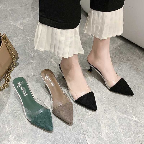 

shoes ladies' slippers med slides shallow cover toe square heel thin heels lady flock loafers slipers women soft, Black