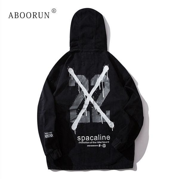 

men's hip hop denim jackets numbers printed hooded jackets spring autumn streetwear coat for male, Black;brown