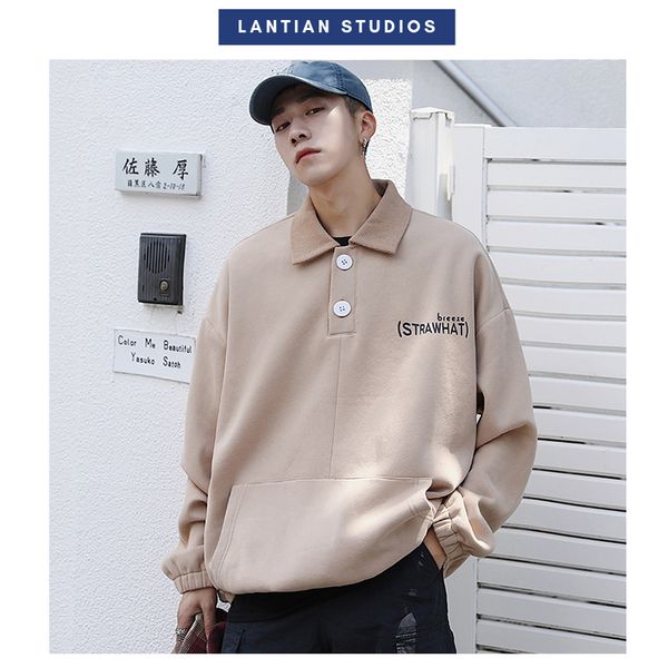 

men's hoodies & sweatshirts harajuku khaki color men casual 2021 autumn korea man loose letter print streetwear hoodie hip hop, Black