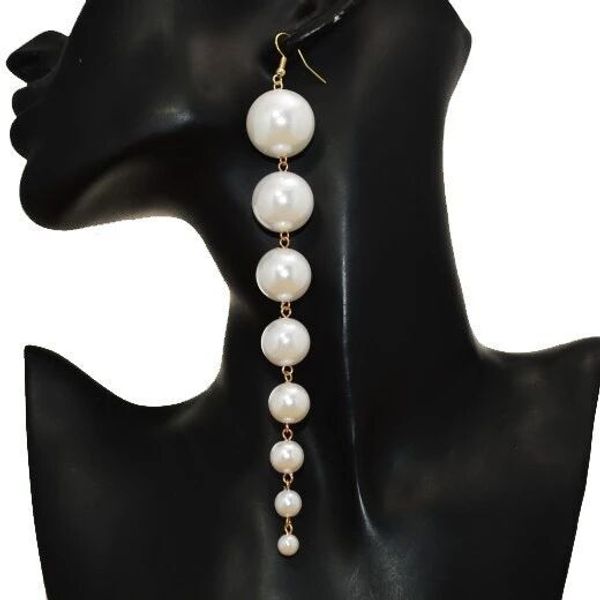 

gereit elegant round white simulated pearl earrings korean big beads statement long earrings for women piercing summer jewelry, Silver