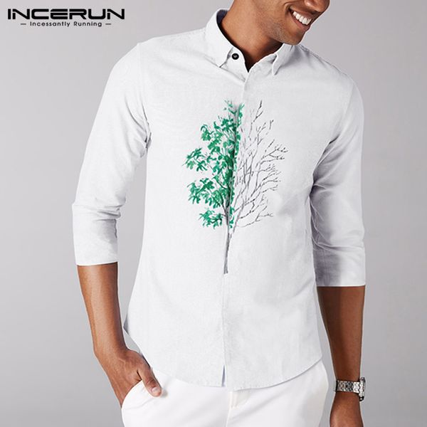 

men's casual shirts incerun fashion men brand shirt harajuku print turn-down collar chic half sleeve blouse streetwear 2021 camisa masc, White;black