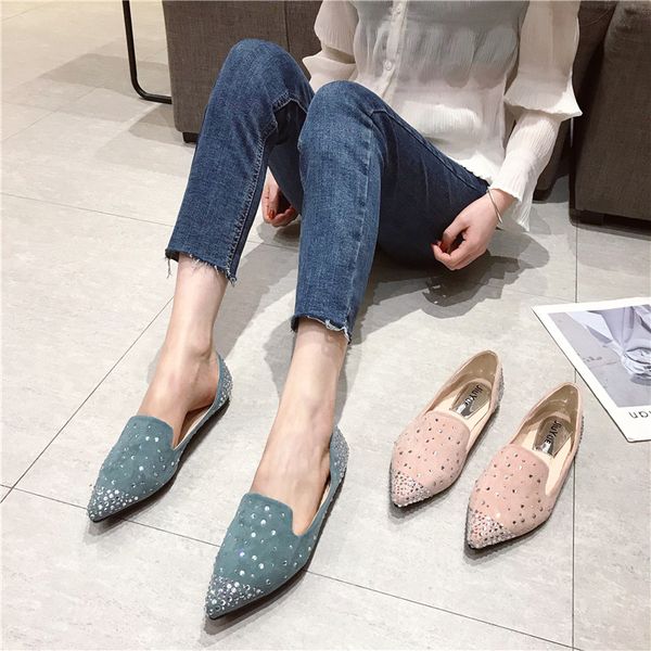 

korean shoes low heels pointed toe slip-on all-match female footwear women shallow mouth crystal casual sneaker 2019 slip on, Black