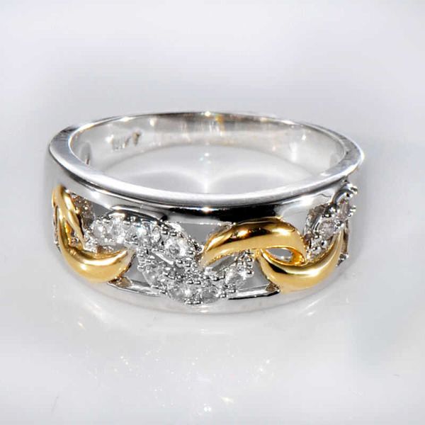 

retrotwo tone zircon hollow ring band ring wedding engagement band gift rings jewelry size 6-10, Slivery;golden