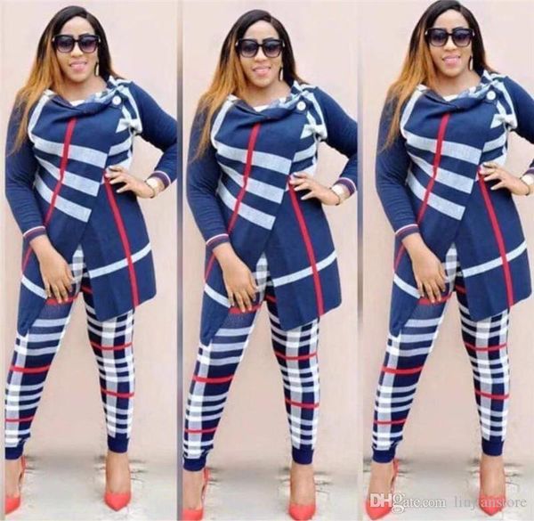 

womens designer plaid printed tracksuits autumn casual female panelled 2pcs set 6xl fashion female clothing, Gray