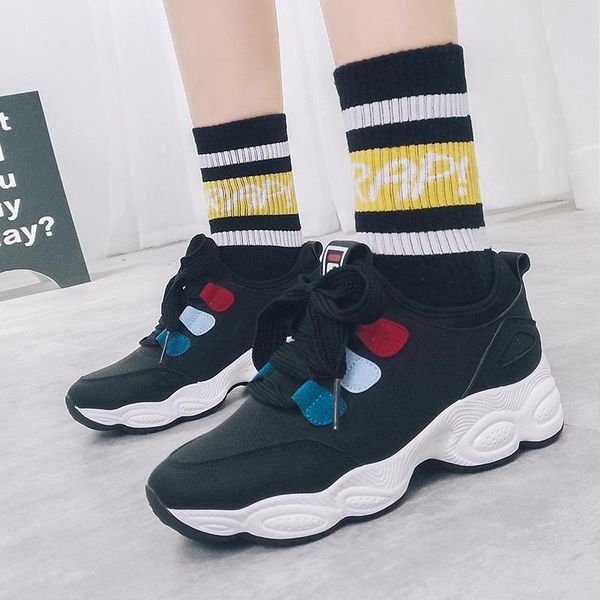 

2019 spring new shoes female korean version of the wild harajuku ulzzang dad shoes running board, Black