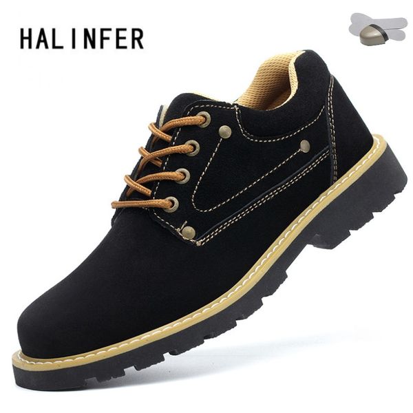 

halinfer large size 46 2018 new fashion leather steel toe caps work&safety boots with black puncture proof mens security boots