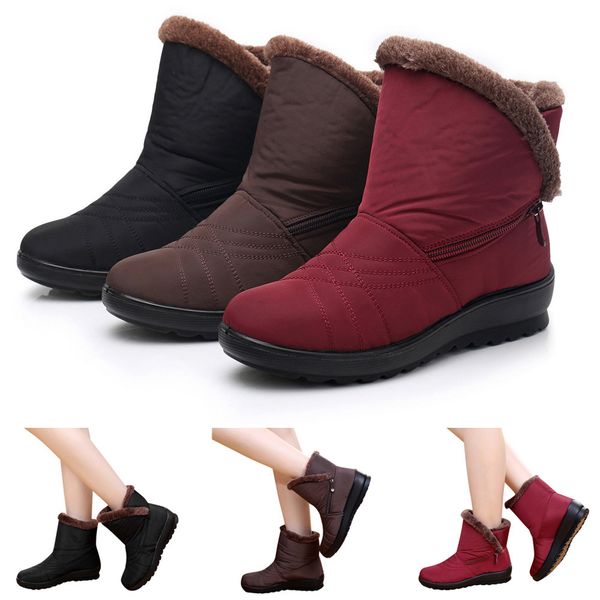 

women's ladies winter waterproof short snow boots footwear warm shoes, Black