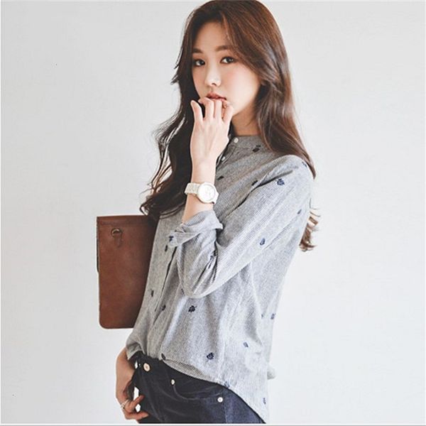 

designer summer blouse womens 2019 embroidery blouse shirt summer sleeveless office shirt new long sleeve casual stripe lady female, White