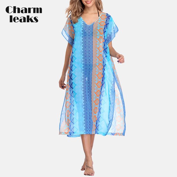 

charmleaks women beach cover up kaftan bikini chiffon tassel cover-ups see-through swimsuit women swimwear bathing suit, Blue;gray