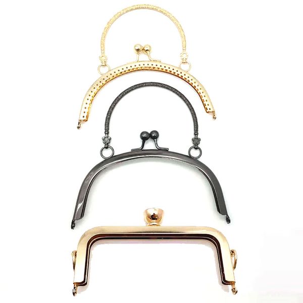 

diy craft 14.8cm metal handbag handle replacement frame kiss clasp lock handle arch bag making purse handbag tote round shaped, Black