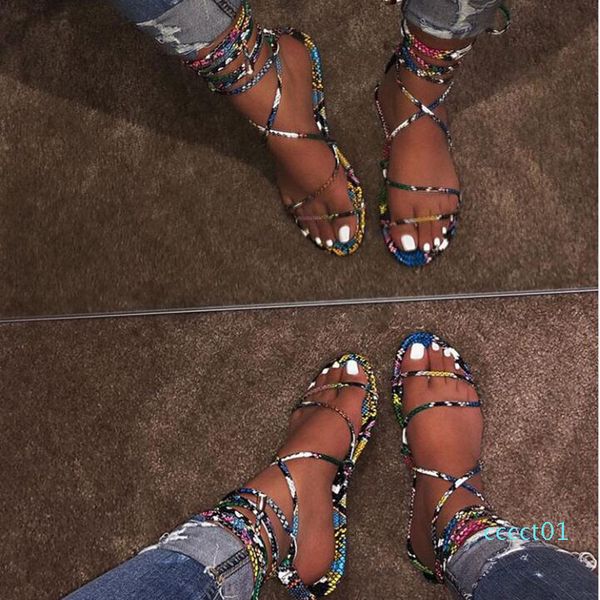 

women flat sandals summer outside 2019 fashion leopard snake print shoes ankle strap buckle strap gladiator sandals ct01, Black
