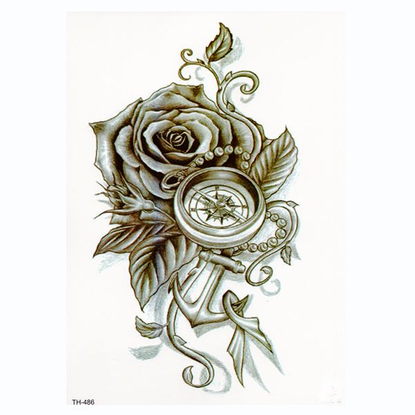 

rose clock body art waterproof temporary tatoo thigh arm tattoos rose for woman flash tattoo stickers