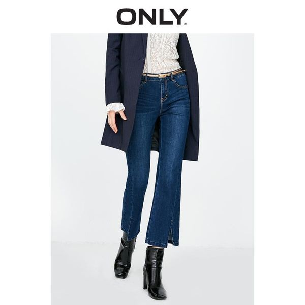 

only women's low-rise slightly flared split crop jeans | 119149516, Blue