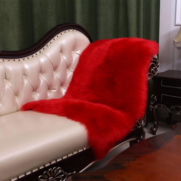 

red long plush australia faux wool sofa full carpet bedroom carpet bedsides soft floor foot pad sheepskin shape bay window cushion