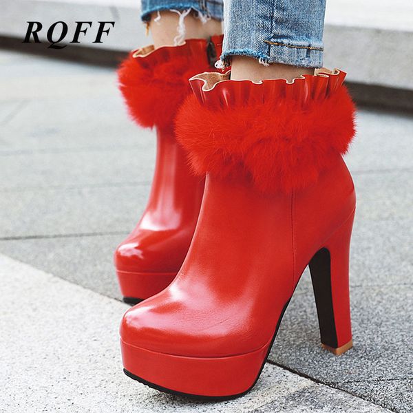 

red winter new ankle boots women super high thin heels shoes woman plus big size 12 platform boot zipper solid white black