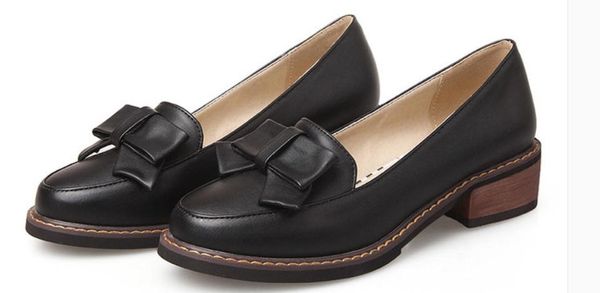 

2019 women's shoes in spring and autumn with new style middle heel coarse heel round head bowknot@60, Black