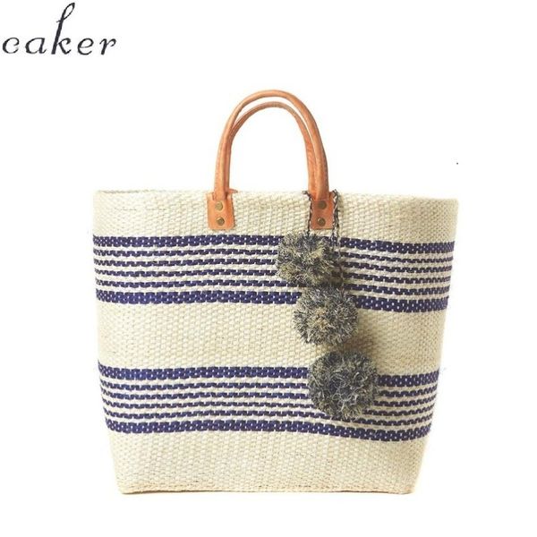 

caker 2020 women straw bag contrast color women stripe handbag large big tote pattern beach tassel bag
