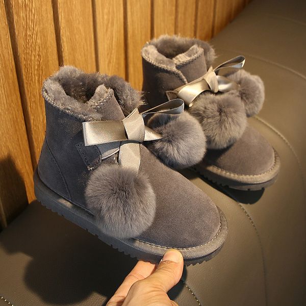 

fashion lovely leather snow boots fur children' shoes cotton shoes new style velvet anti-skid baby girl boots 25-36 size, Black;grey