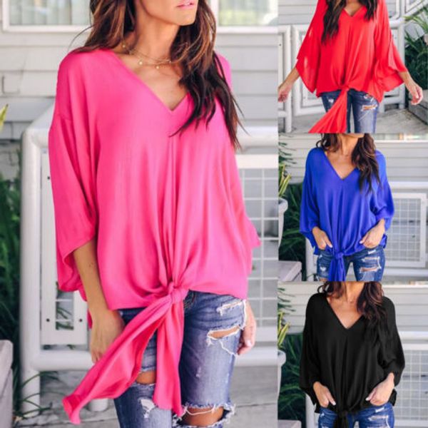 

us women chiffon work ol formal t shirt loose long sleeve blouse casual new, White