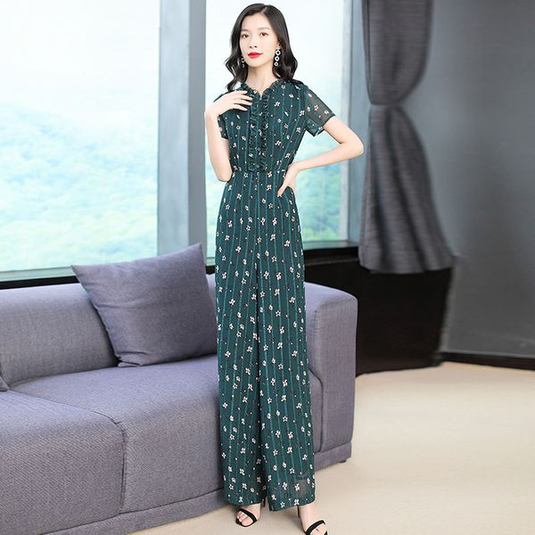 

2020 new summer women floral print jumpsuits female short sleeve straight overalls elegant romper high street playsuit t04, Black;white
