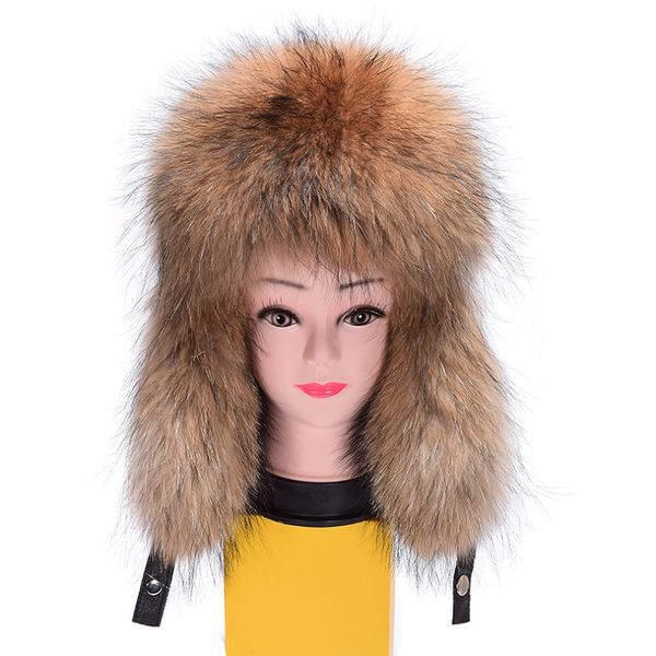 

зима женская genuine real raccoon fur бомбардировщик hat кожаный чехол женские меховые cap headgear vf7028, Blue;gray