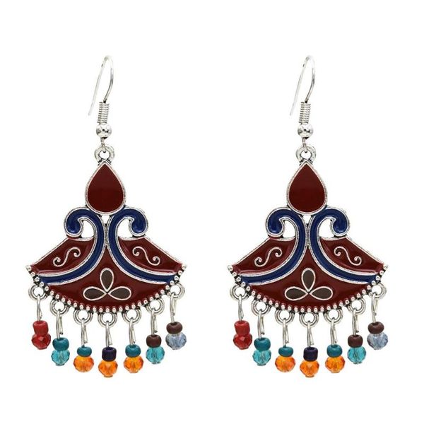 

7 цветов классического ретро женской gypsy серьга boho ювелирных изделий ladies vintage акрилового бисер кисточка jhumka серьга племенных, Silver
