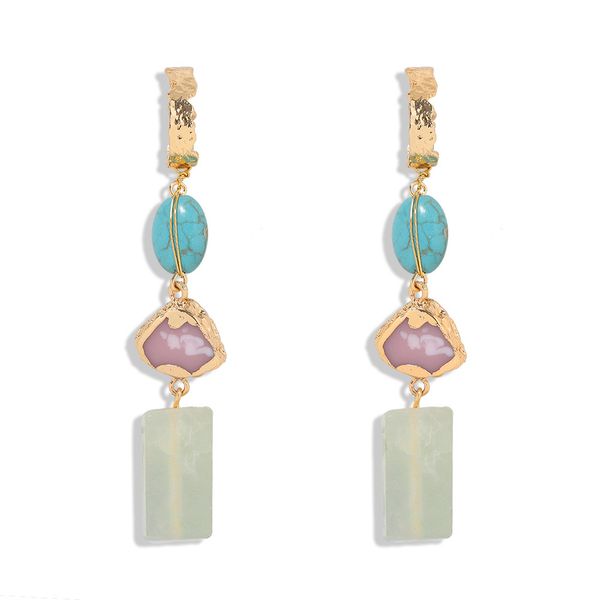 

fashion luxury designer turquoise colorful stone long tassel drop chandelier dangle geometric stud earrings for woman girls, Golden;silver