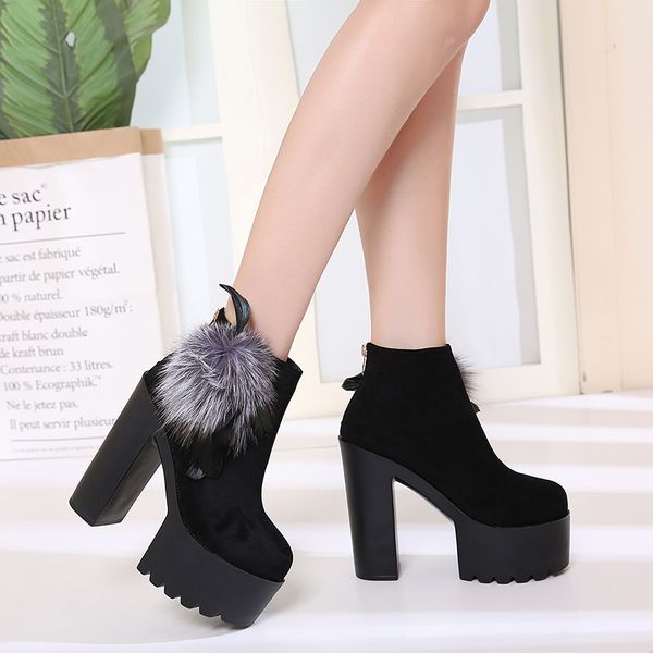 

short high heels boots 15cm women ankle boots with platform, Black