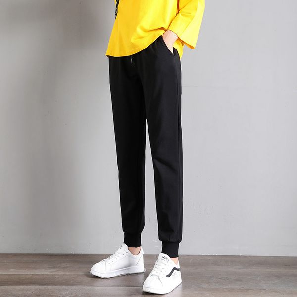 

autumn women's elastic casual pants loose size sports, Black;white