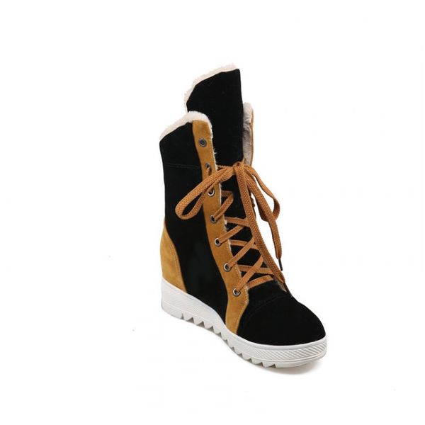 

botas mujer new big size women's winter boots lace-up flat sole fur-leaning warm fashion folding snow for girls women shoes 169, Black