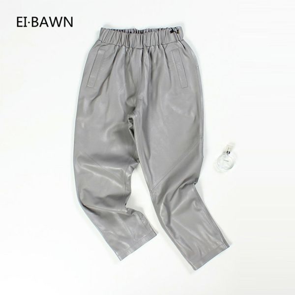 

2019 autumn leather pants women harem high waist pants streetwear vintage women trousers casual black grey leather, Black;white